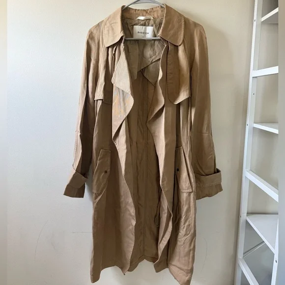 Aritzia Babaton Lawson Beige Tan Trench Coat Sz M 100% Lyocell - Picture 6 of 15